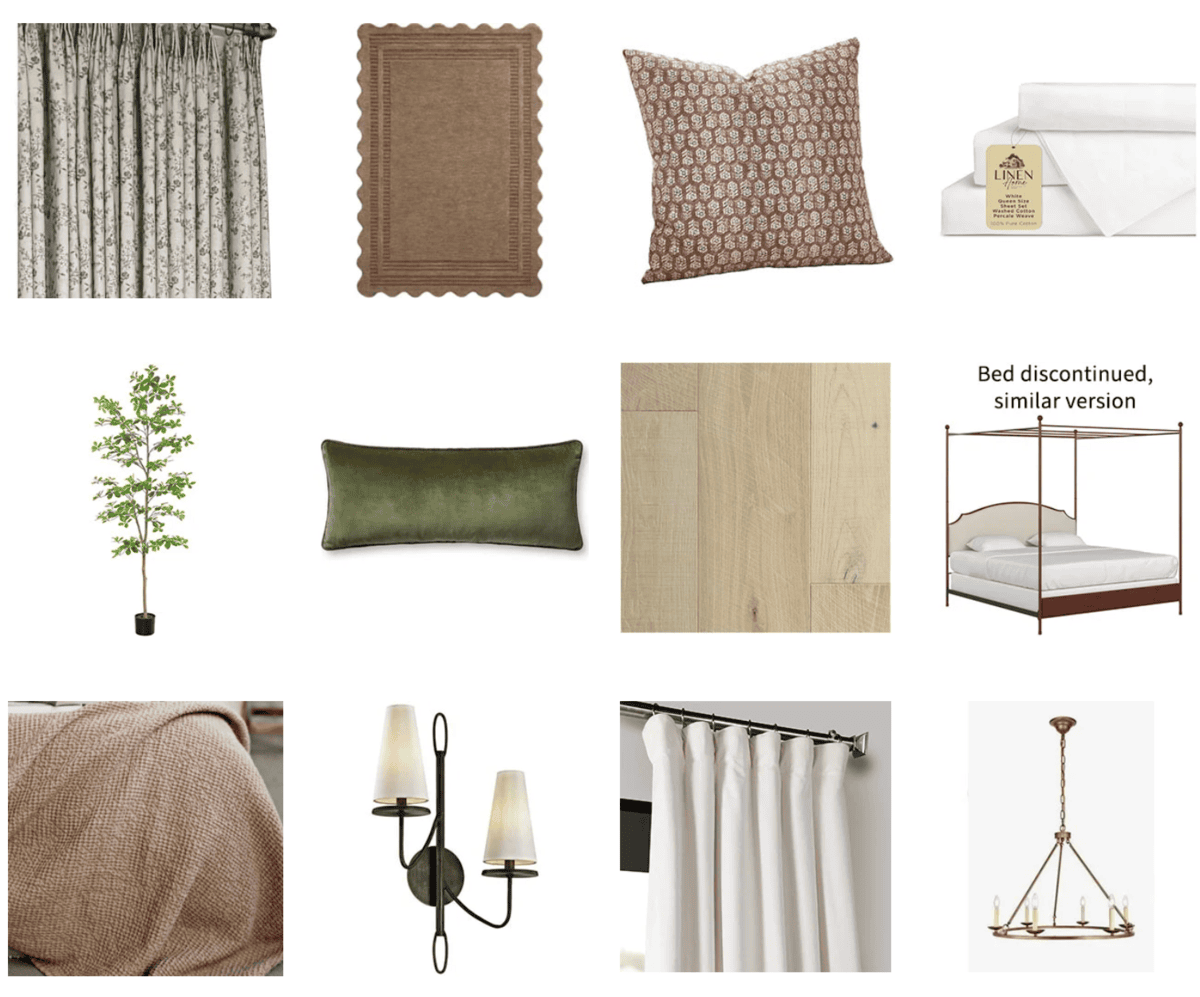 master bedroom with loloi scottie rug, twopages sarale curtains, canopy bed